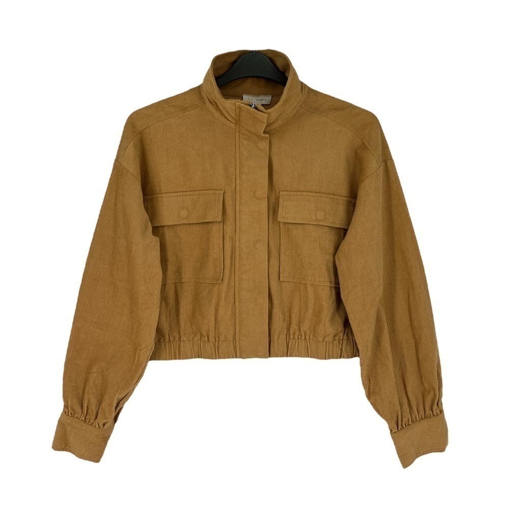 𝅺LA Hearts cropped corduroy Full zip full snap jacket size medium tan New M